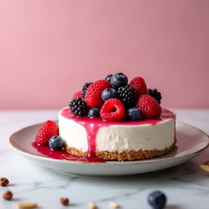 Greek Yogurt Protein Cheesecake with Mixed Berries