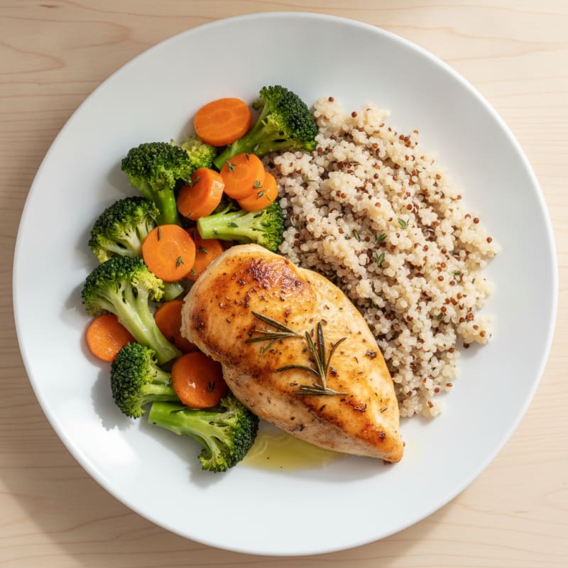 Herb-Roasted Chicken Breast with Steamed Vegetables and Quinoa