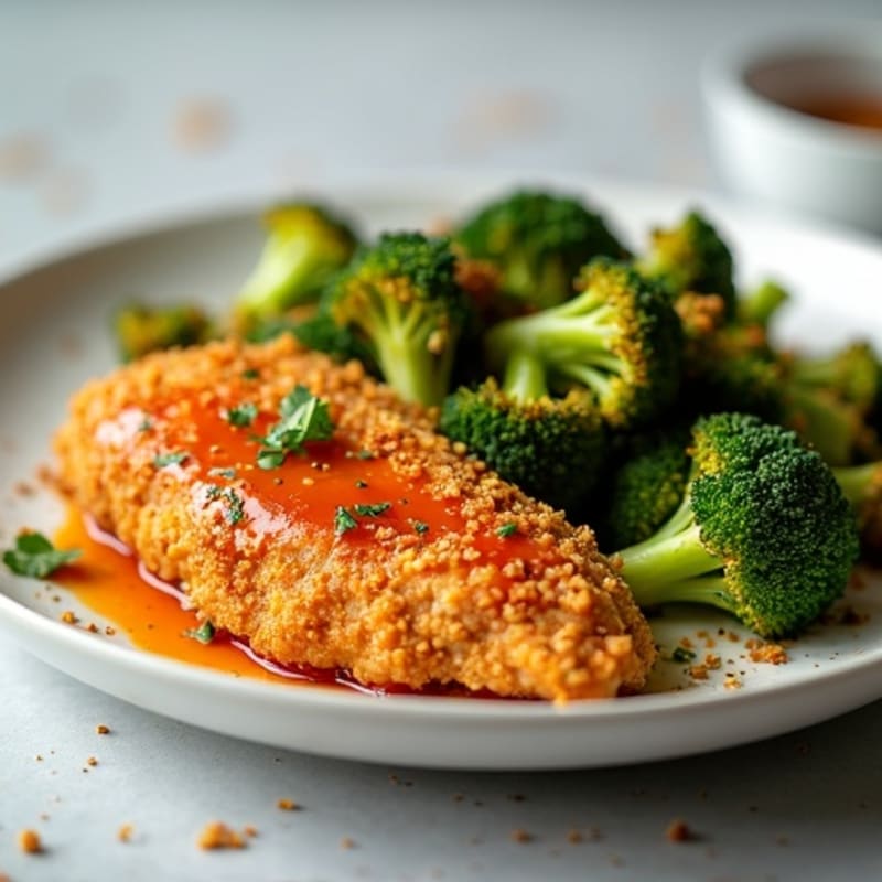 Sweet and Spicy Crispy Chicken with Roasted Broccoli