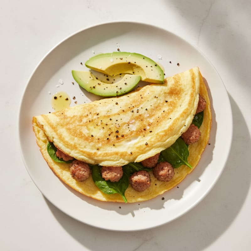 Crispy Egg White Omelet with Turkey Sausage and Spinach