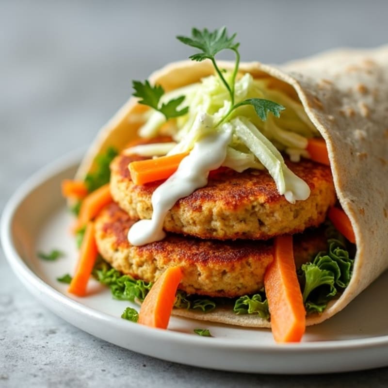 Crispy Veggie Burger Wrap with Fresh Slaw and Creamy Dill Dressing