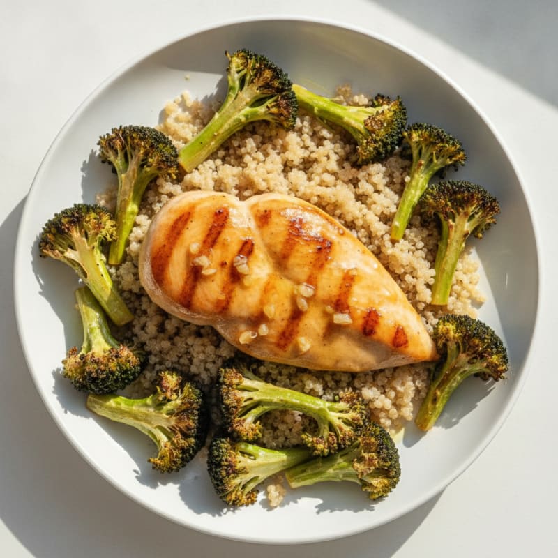 Grilled Chicken Breast with Quinoa and Roasted Broccoli
