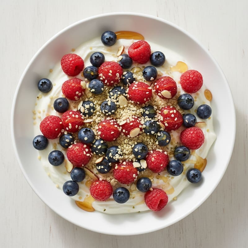 Silky Greek Yogurt Bowl with Hemp Seeds and Mixed Berries