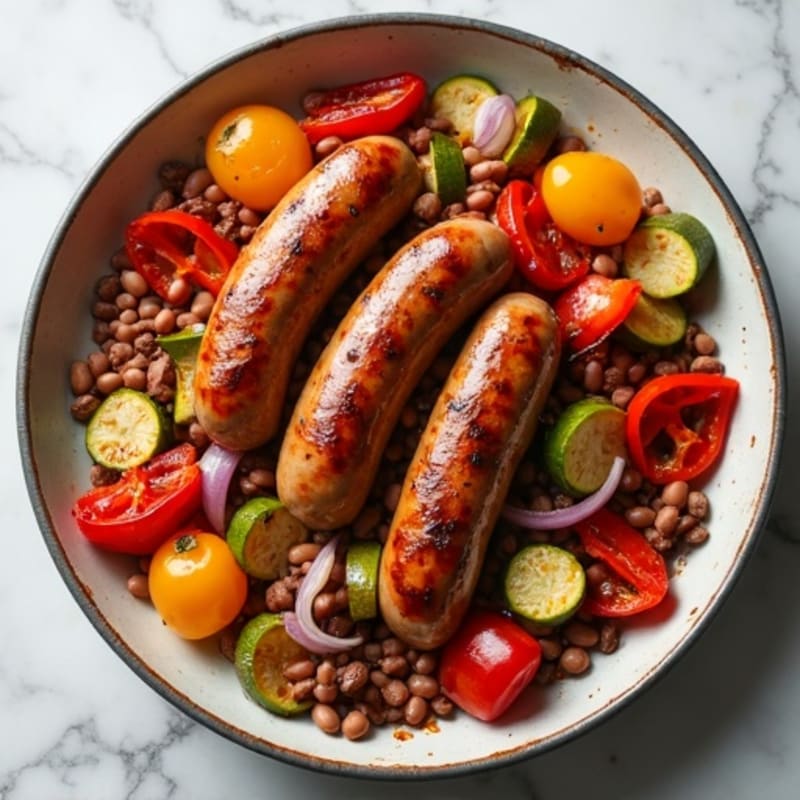 Sheet Pan Beef Sausage with Roasted Kidney Beans and Crispy Vegetables