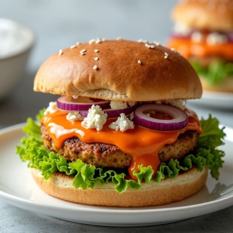 Buffalo Turkey Burgers with Creamy Blue Cheese