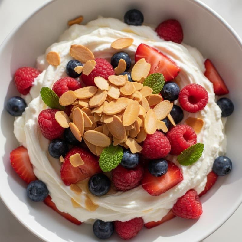 Greek Yogurt Protein Parfait with Mixed Berries and Almonds