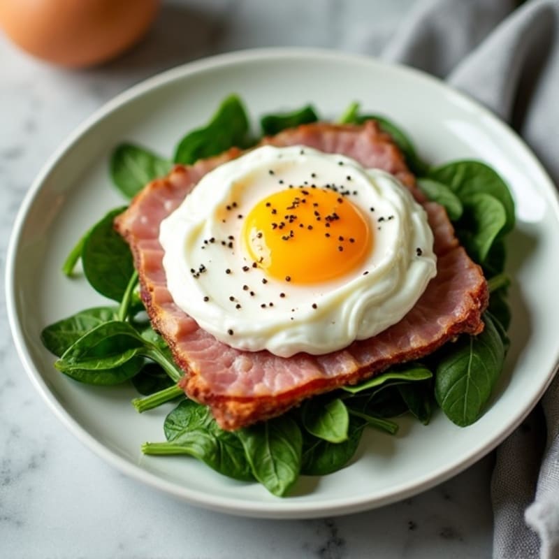 Healthy Poached Eggs with Fresh Spinach, Lean Ham, and Creamy Greek Yogurt Sauce