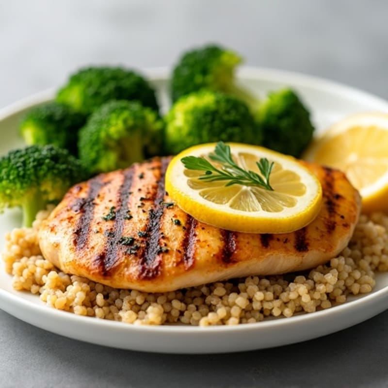 Grilled Lemon Chicken Breast with Steamed Broccoli and Quinoa