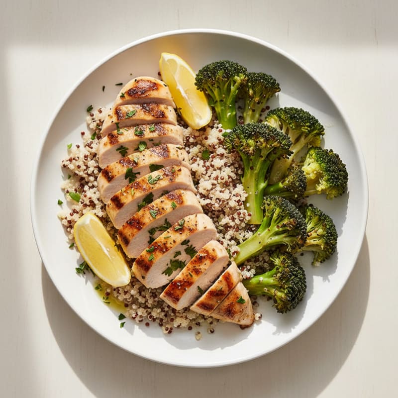Grilled Chicken Breast with Quinoa and Steamed Broccoli