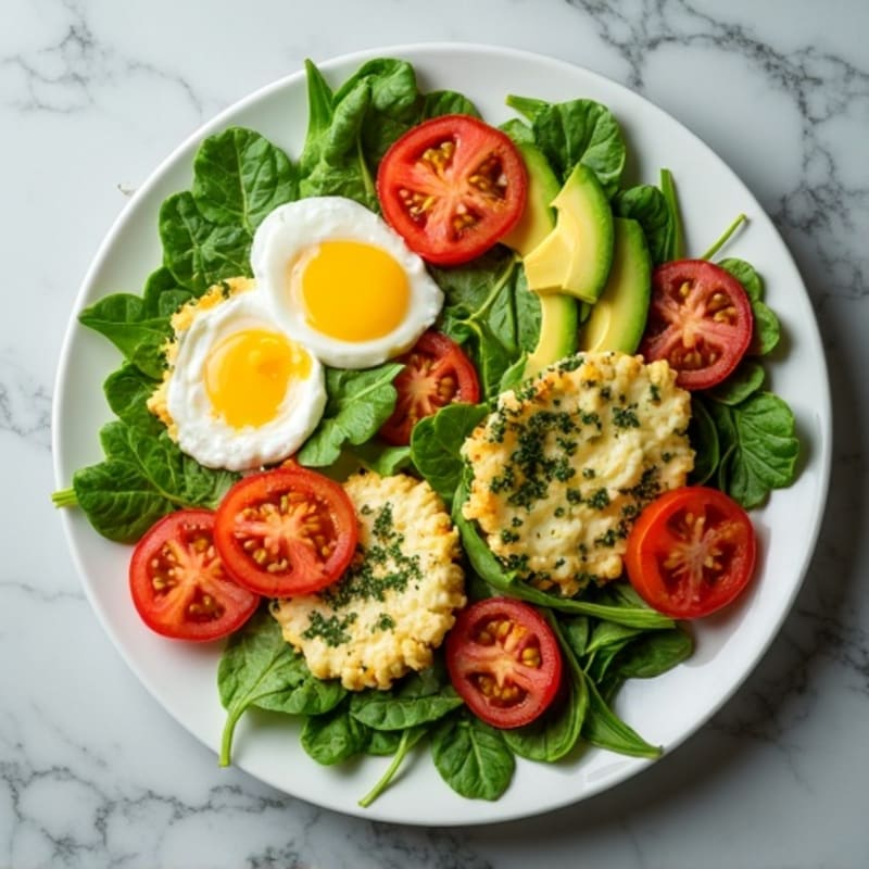 Egg White Spinach Scramble with Cottage Cheese and Tomatoes