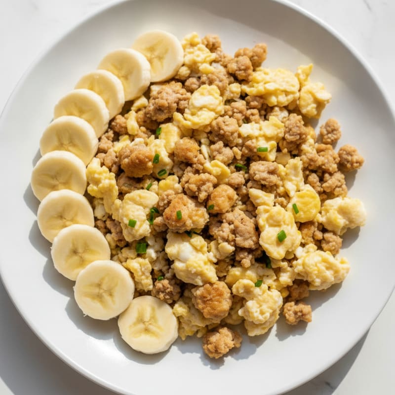 Egg White Scramble with Turkey and Banana Slices