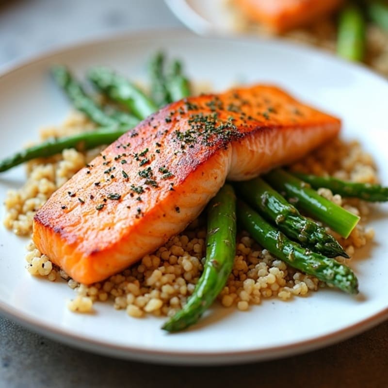 Seared Salmon with Roasted Asparagus and Quinoa