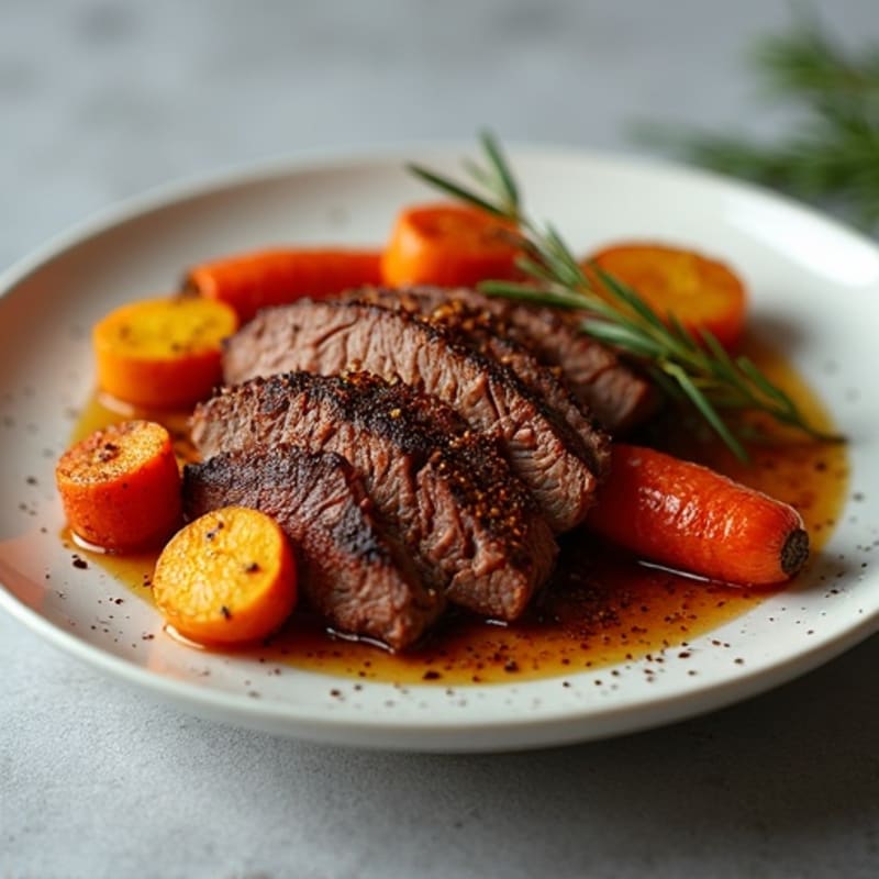 Slow-Cooked Smoky Brisket with Roasted Root Vegetables