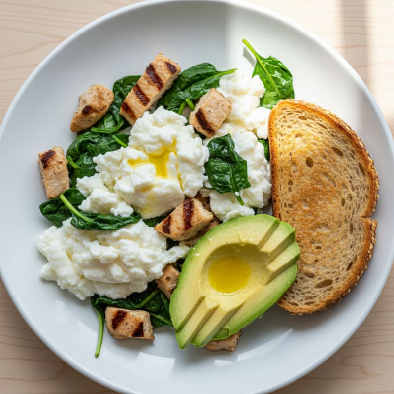 Egg White Scramble with Chicken Breast and Spinach