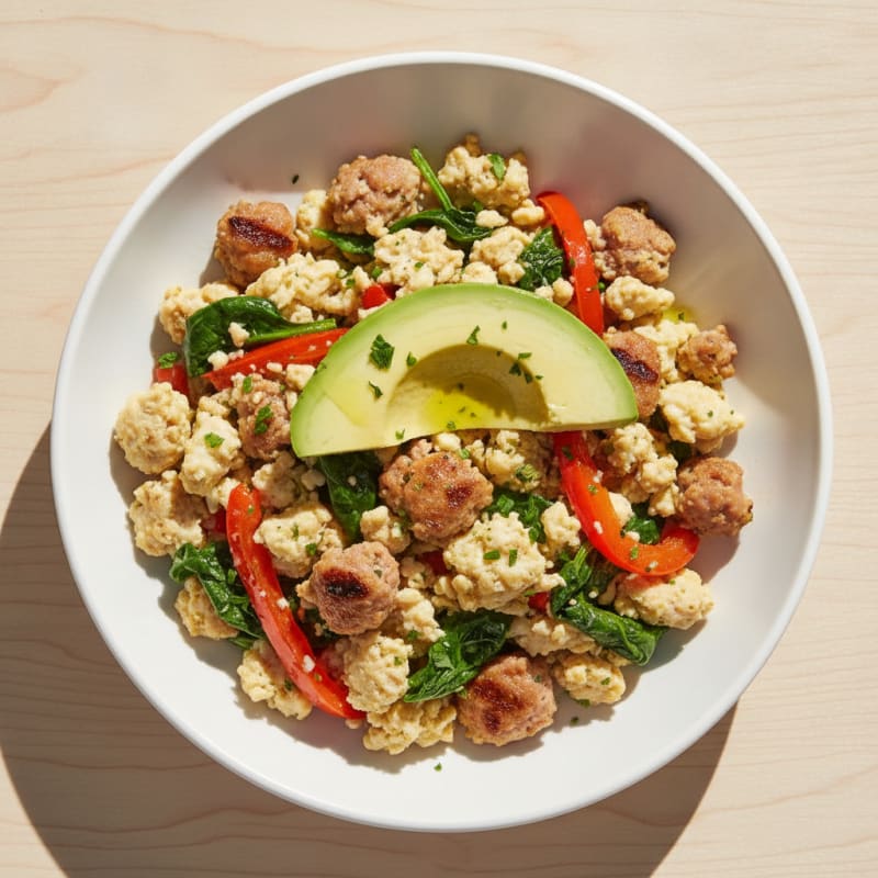 Egg White Veggie Scramble with Turkey Sausage