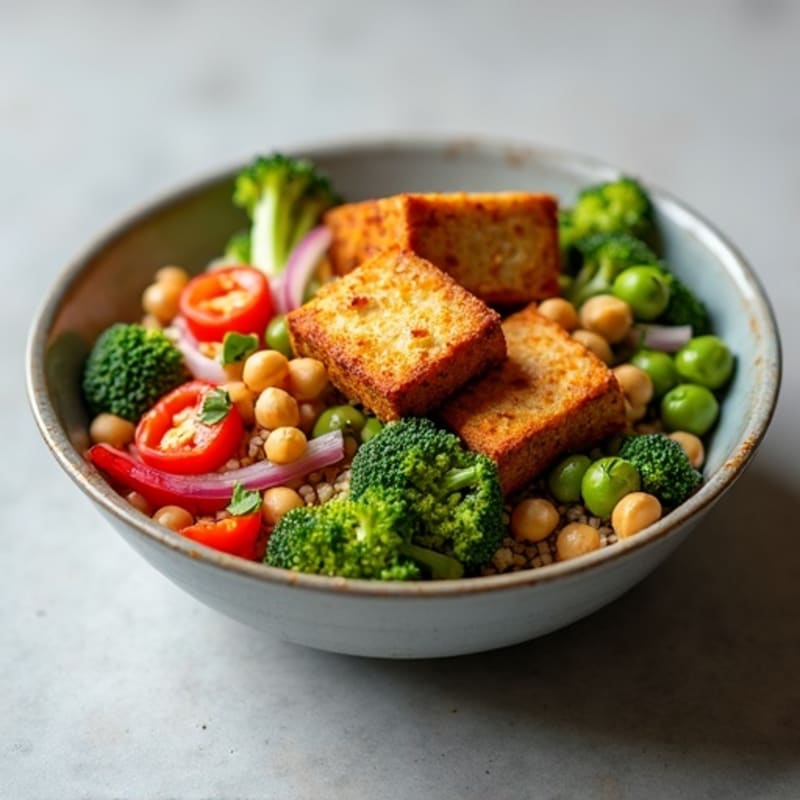 Crispy Baked Tofu with Roasted Vegetable Buddha Bowl