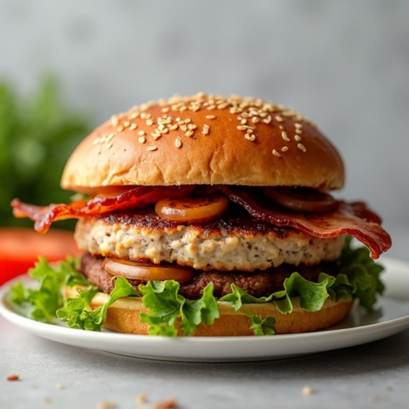 Lean Turkey Bacon Burger with Caramelized Onions