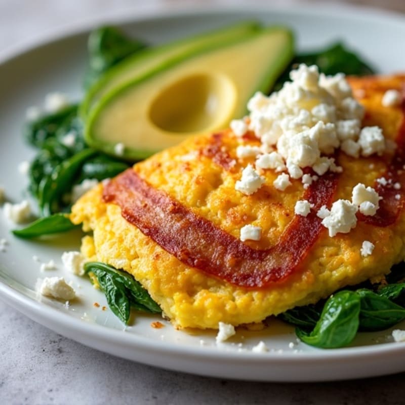 Crispy Turkey Bacon Omelette with Sautéed Spinach and Feta