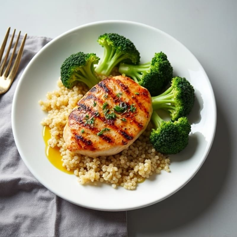 Grilled Chicken Breast with Quinoa and Roasted Broccoli