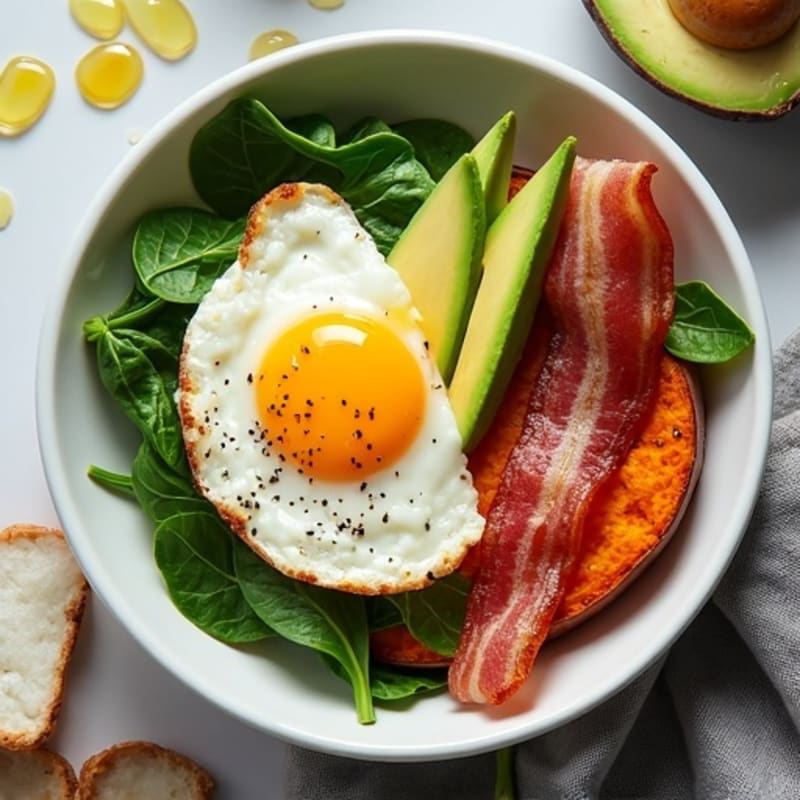 Crispy Turkey Bacon and Egg White Breakfast Bowl with Spinach