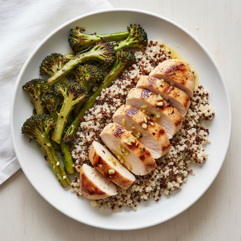 Grilled Lemon Garlic Chicken Breast with Quinoa and Roasted Broccoli