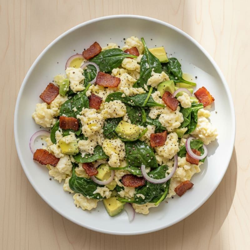 Egg White Spinach Scramble with Turkey Bacon