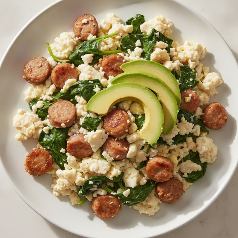 Egg White and Turkey Sausage Scramble with Spinach