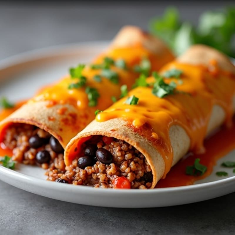 Cheesy Lean Ground Beef and Black Bean Baked Enchiladas
