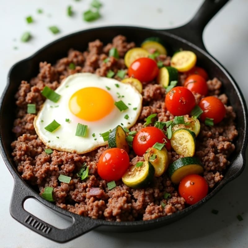 Lean Ground Beef and Roasted Vegetable Skillet