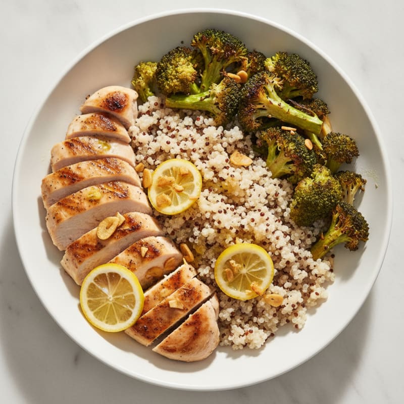 Grilled Chicken Breast with Quinoa and Roasted Broccoli