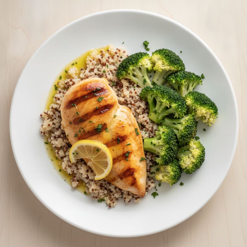 Grilled Chicken Breast with Quinoa and Steamed Broccoli