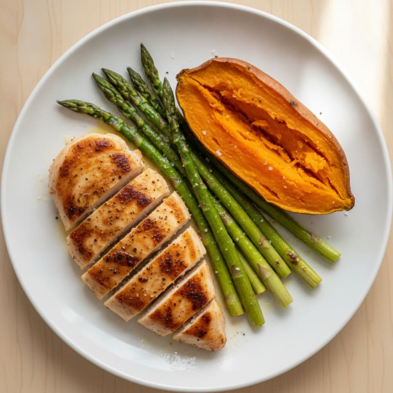 Pan-Seared Thin Chicken Breast with Roasted Asparagus