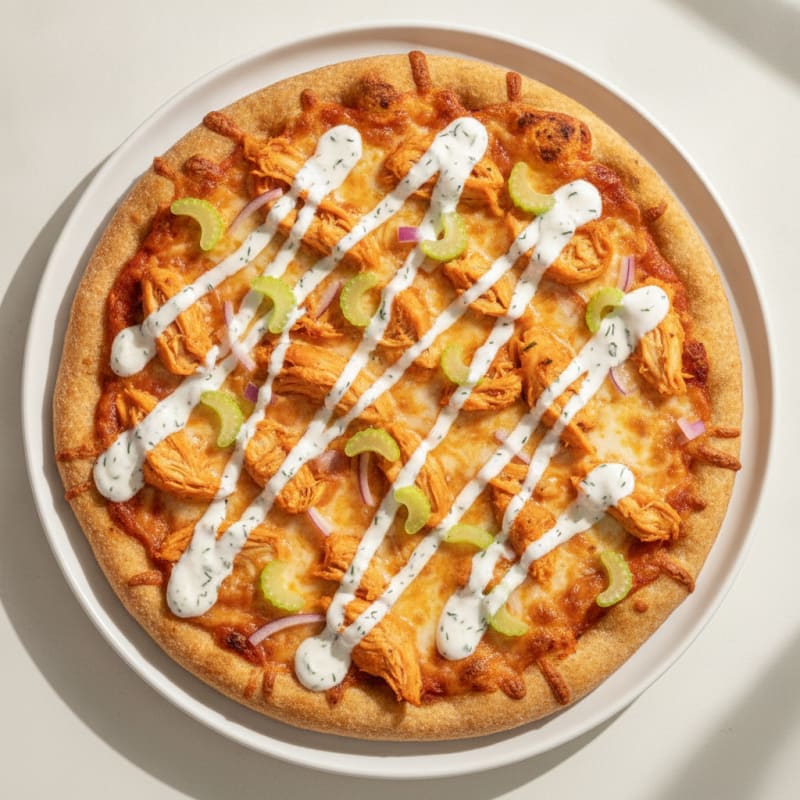 Buffalo Chicken Pizza with Ranch Drizzle