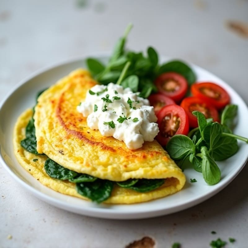 Egg White Spinach Omelet with Cottage Cheese and Sliced Tomato