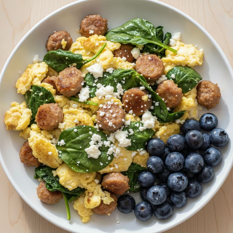 Egg White Scramble with Turkey Sausage and Spinach