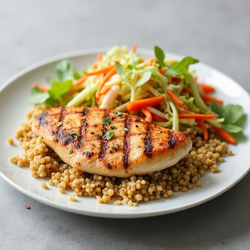 Grilled Chicken Breast with Crunchy Cabbage Slaw and Quinoa