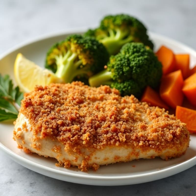 Crispy Baked Chicken with Roasted Sweet Potatoes and Broccoli