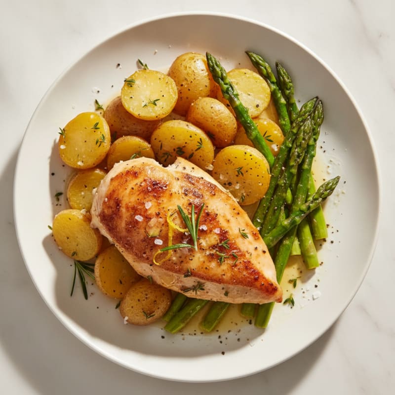 Lemon Herb Roasted Chicken with Asparagus