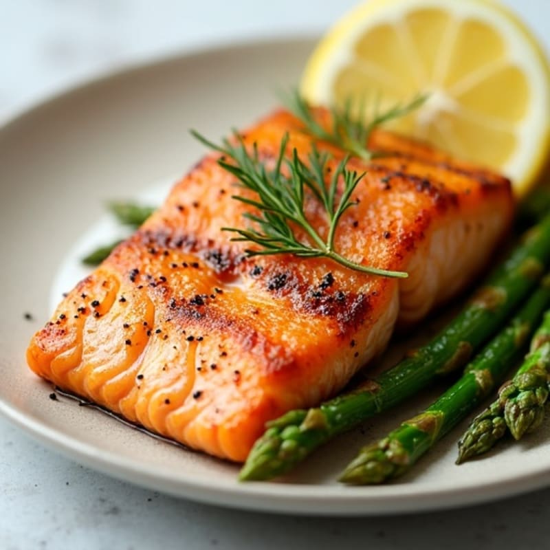 Crispy Pan-Seared Salmon with Lemon-Dill Roasted Asparagus