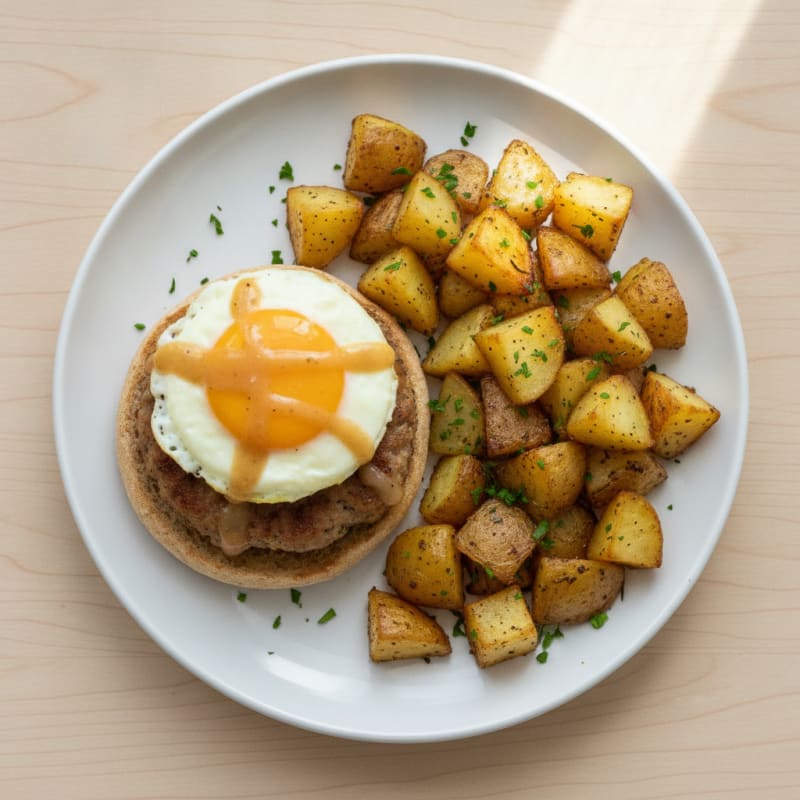 Sausage Egg Muffin with Roasted Potatoes