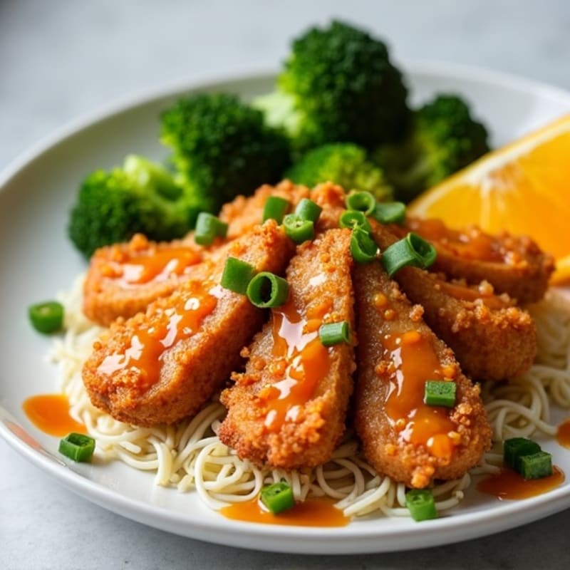 Healthy Crispy Orange Chicken with Roasted Broccoli