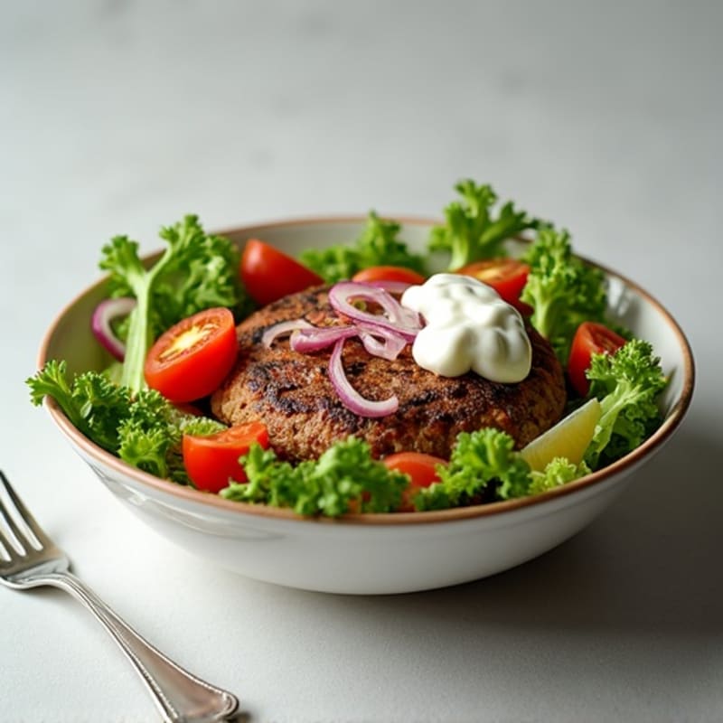 Lean Ground Beef Burger Bowl with Creamy Tangy Dressing