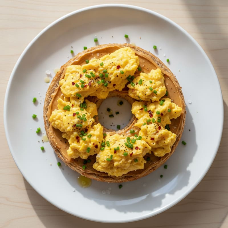 Bagel with Peanut Butter and Seasoned Eggs