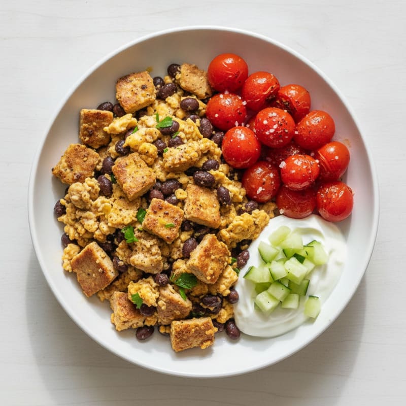 Seitan & Black Bean Scramble with Roasted Tomatoes