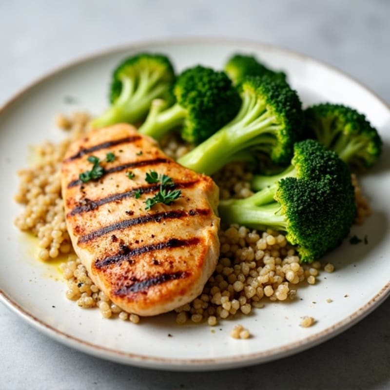 Grilled Chicken Breast with Quinoa and Steamed Broccoli