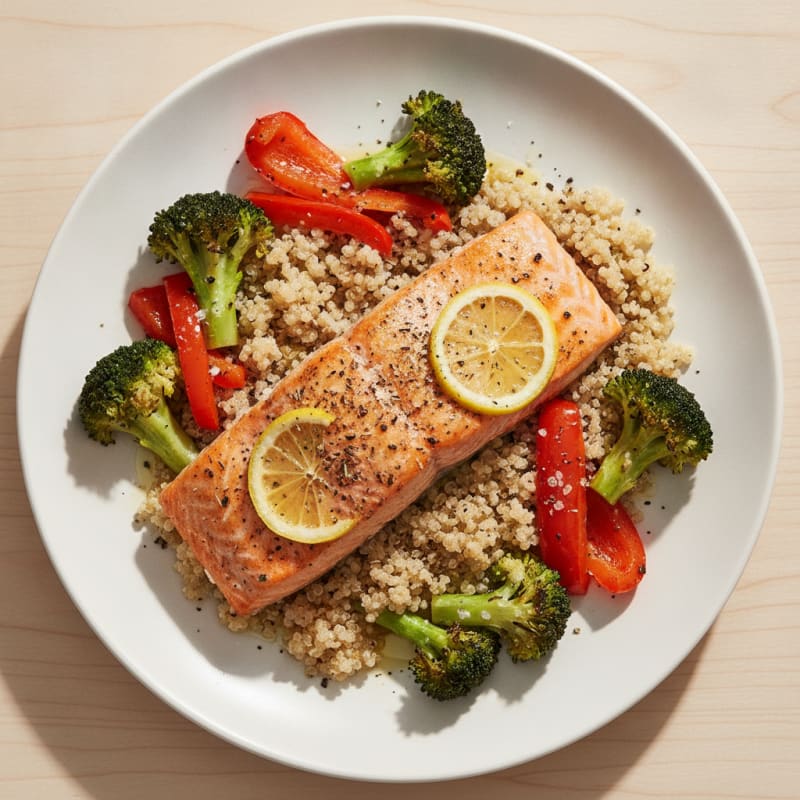 Baked Salmon with Quinoa and Roasted Vegetables