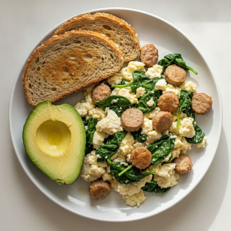 Egg White and Turkey Sausage Scramble with Spinach