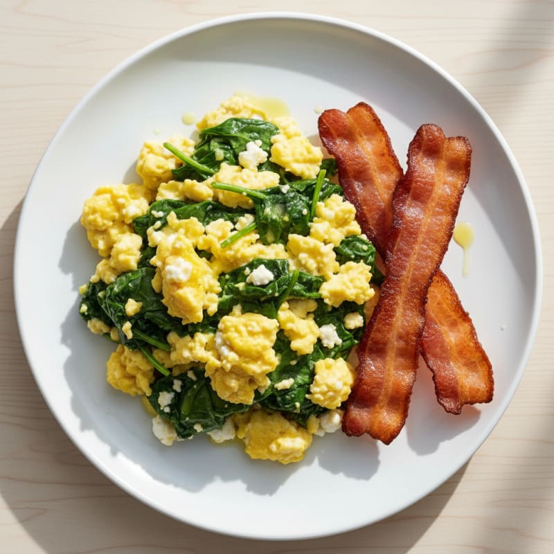 Cottage Cheese Scramble with Spinach and Turkey Bacon
