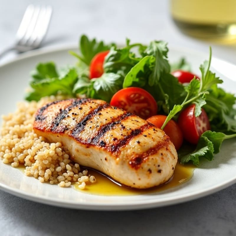 Grilled Chicken Breast with Mixed Greens and Quinoa