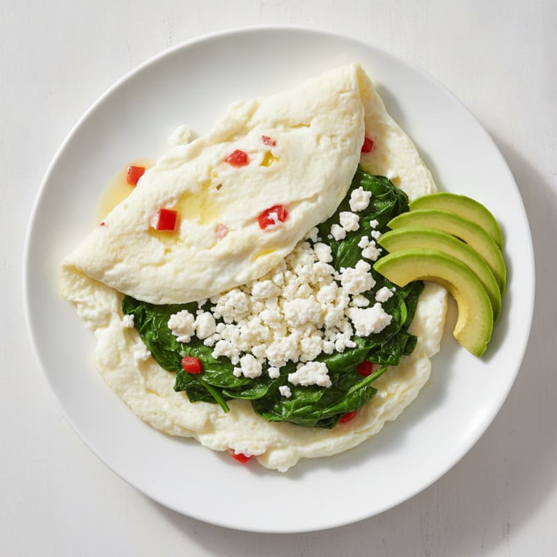 Egg White Veggie Omelet with Cottage Cheese and Sautéed Spinach
